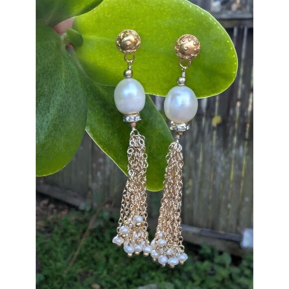 Vintage Gold Vermeil Pearl Earrings, Romantic Gift - Picture 2 of 10